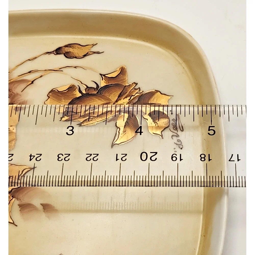 2 Signed Vintage Porcelain‎ Hand Painted Small Dishes with Roses & Gold Accents